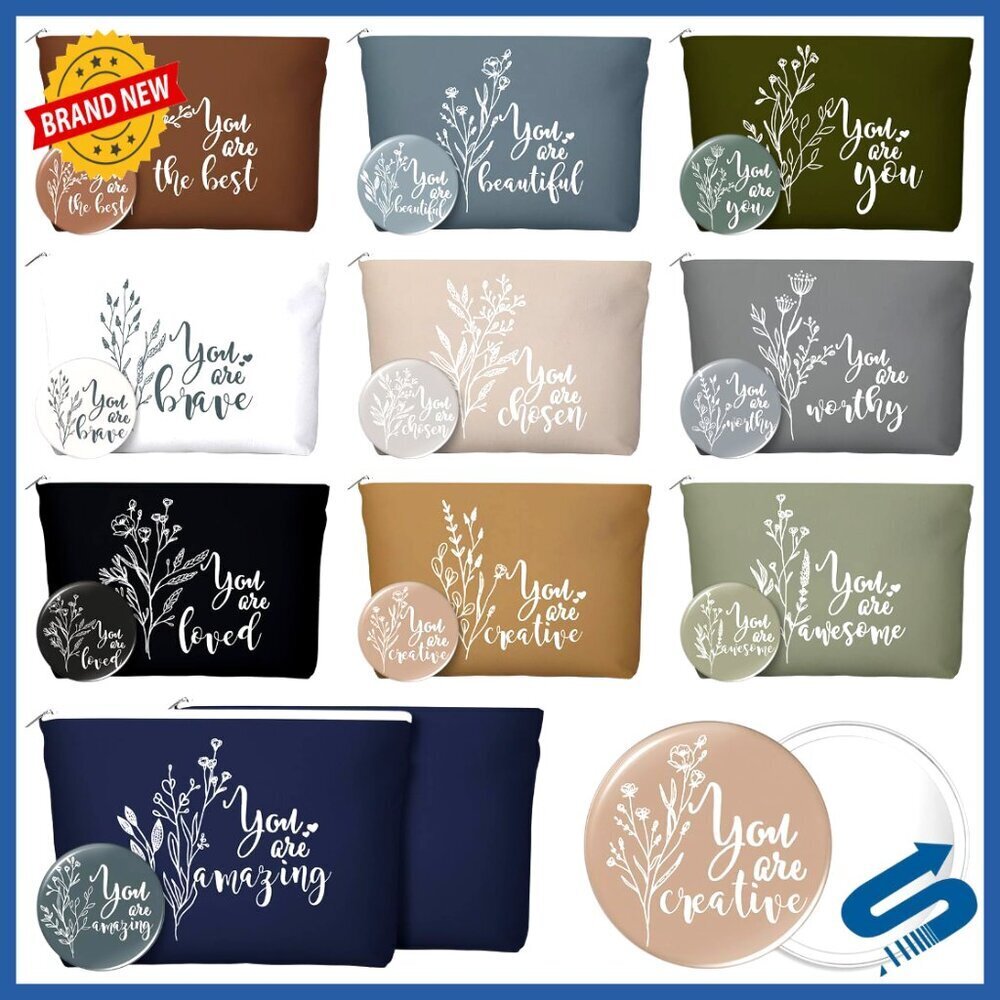 Boho Inspirational Canvas Makeup Bags Compact Mirrors Bulk Gifts for Women